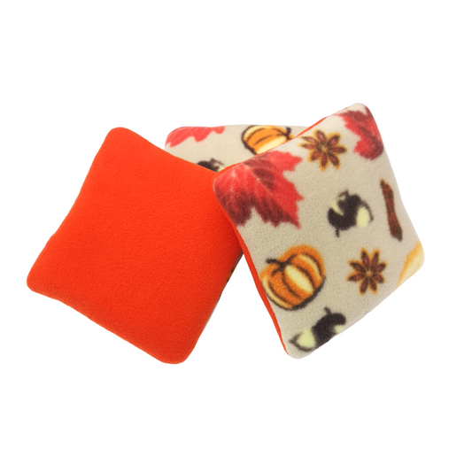 Set of 3 Fleece Pillows | Autumn Leaves Print & Orange