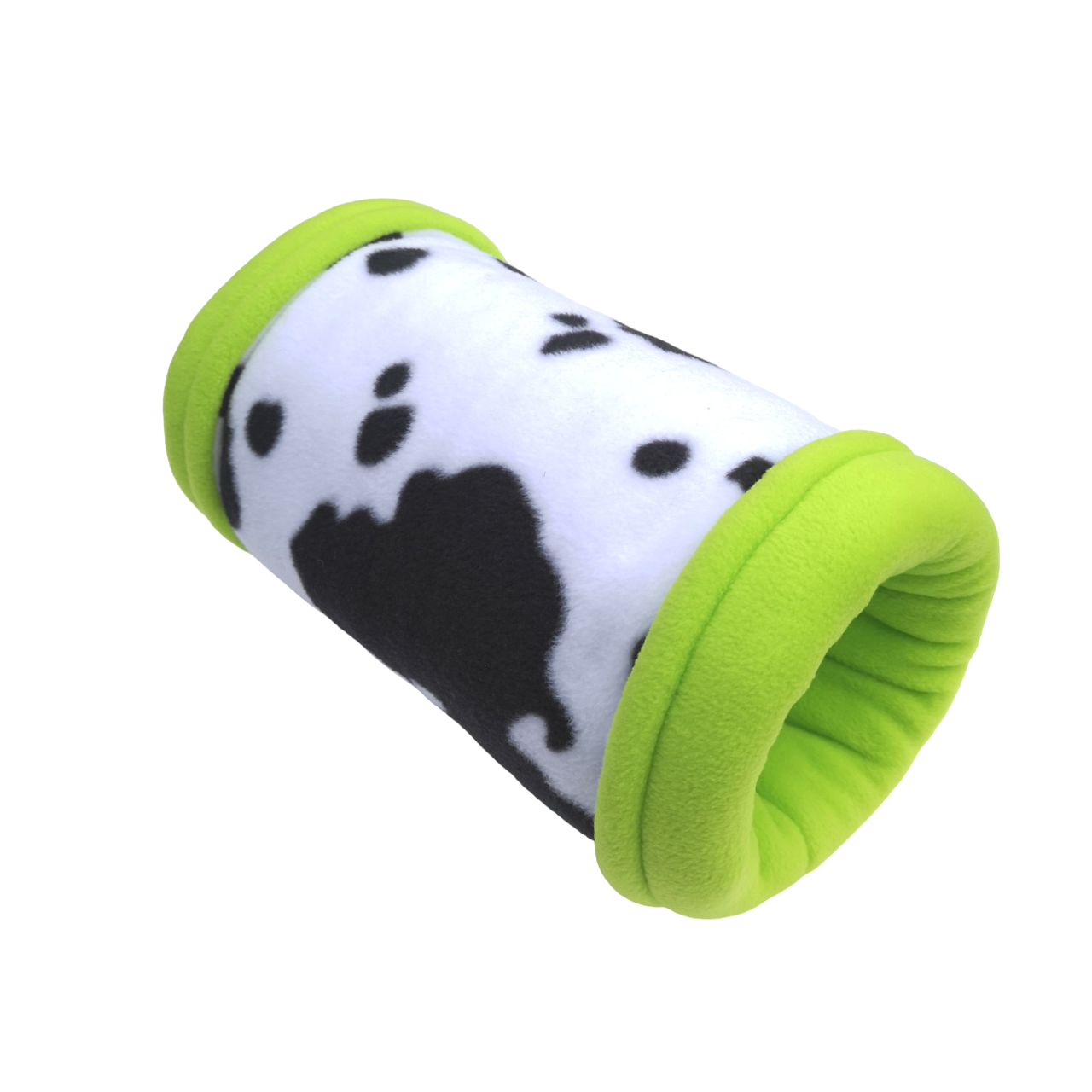 Fleece Tunnel for Small Pets | Cow Print & Lime Green