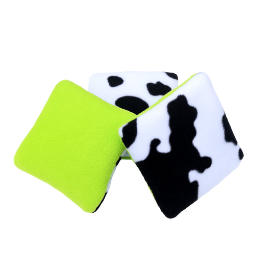 Set of 3 Fleece Pillows | Cow Print & Lime Green