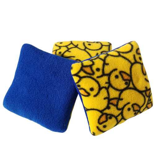 Set of 3 Fleece Pillows | Rubber Ducks Print & Royal Blue