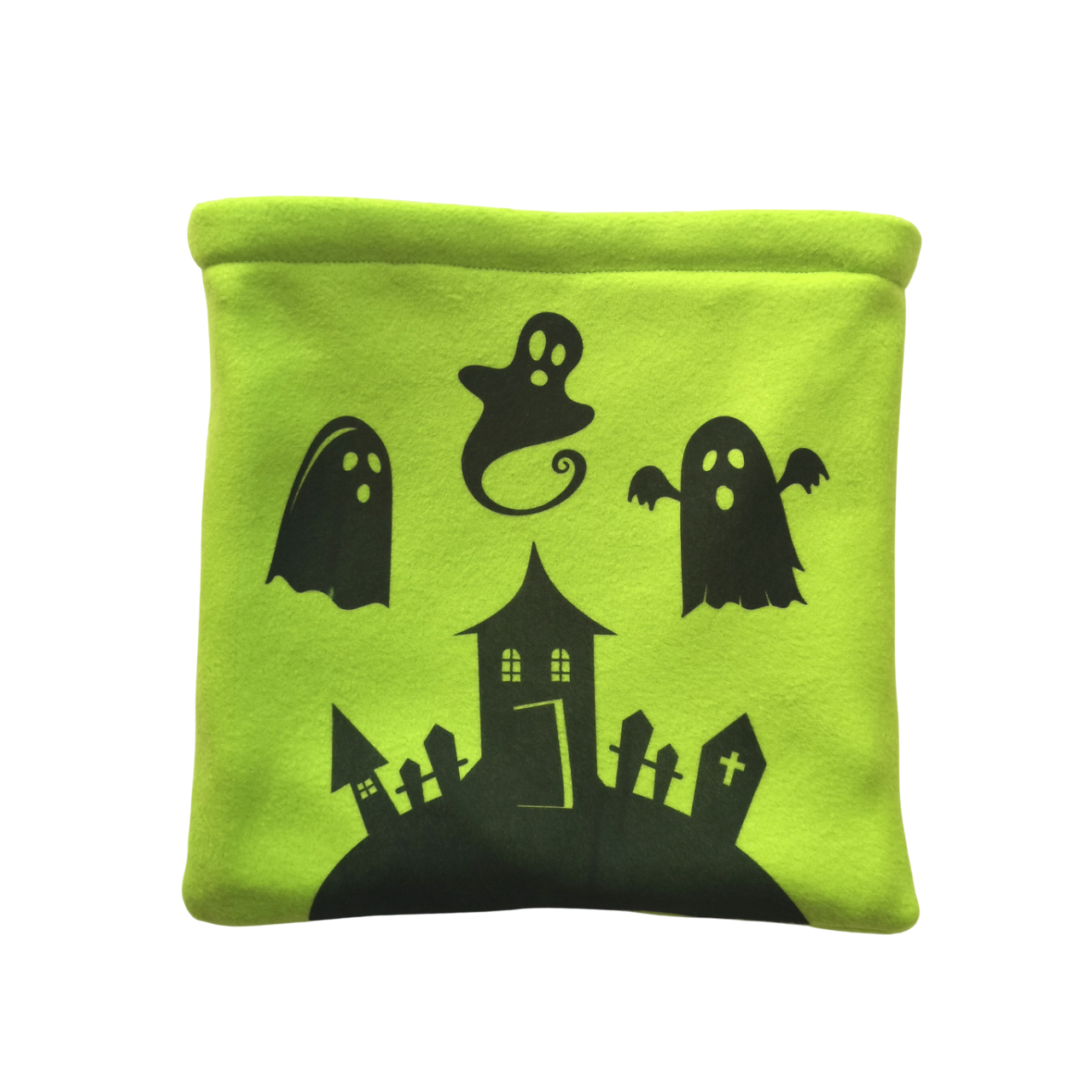 Fleece Sleeping Bag for Small Pets | Green Haunted Graveyard Print