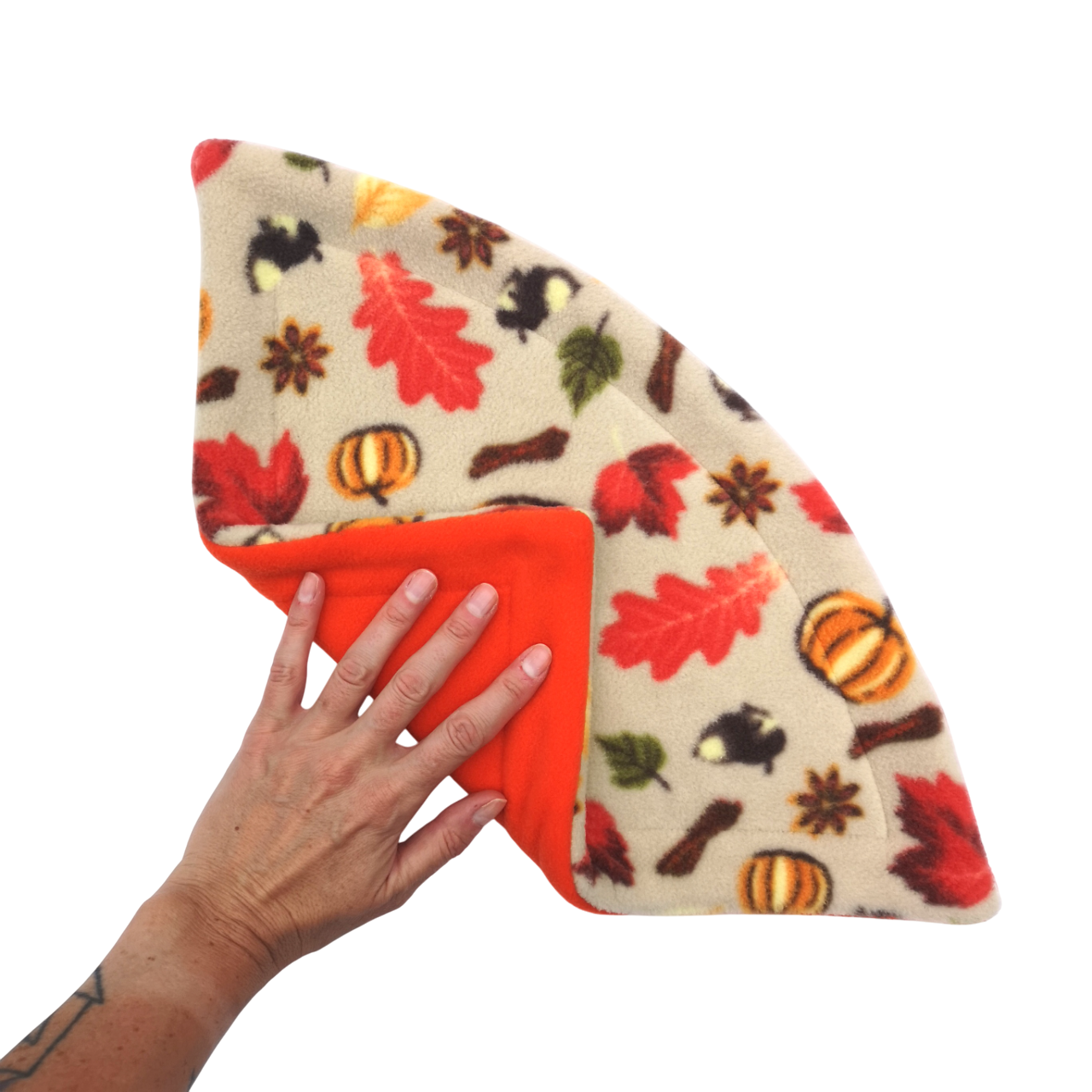 Fleece Corner Mat with Absorbent Core | Autumn Leaves Print & Orange
