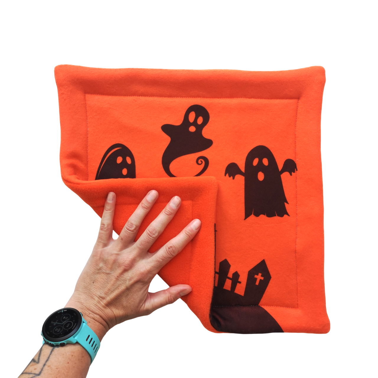Fleece Mat with Absorbent Core | Orange Haunted Graveyard Print