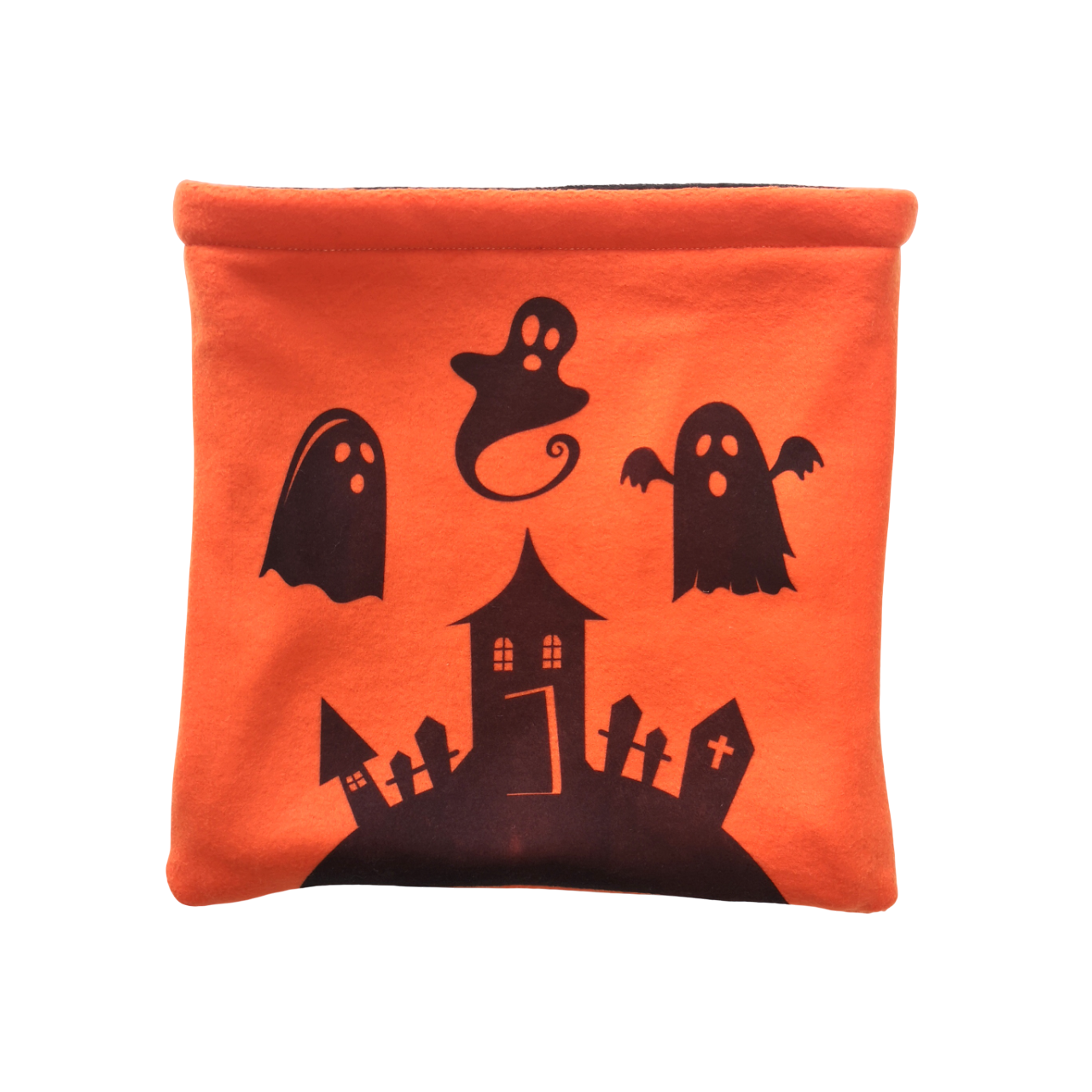 Fleece Sleeping Bag for Small Pets | Orange Haunted Graveyard Print