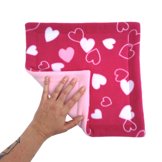 Fleece Mat with Absorbent Core | Pink Hearts Print & Light Pink