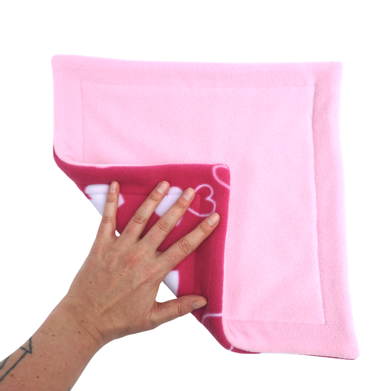 Fleece Mat with Absorbent Core | Pink Hearts Print & Light Pink