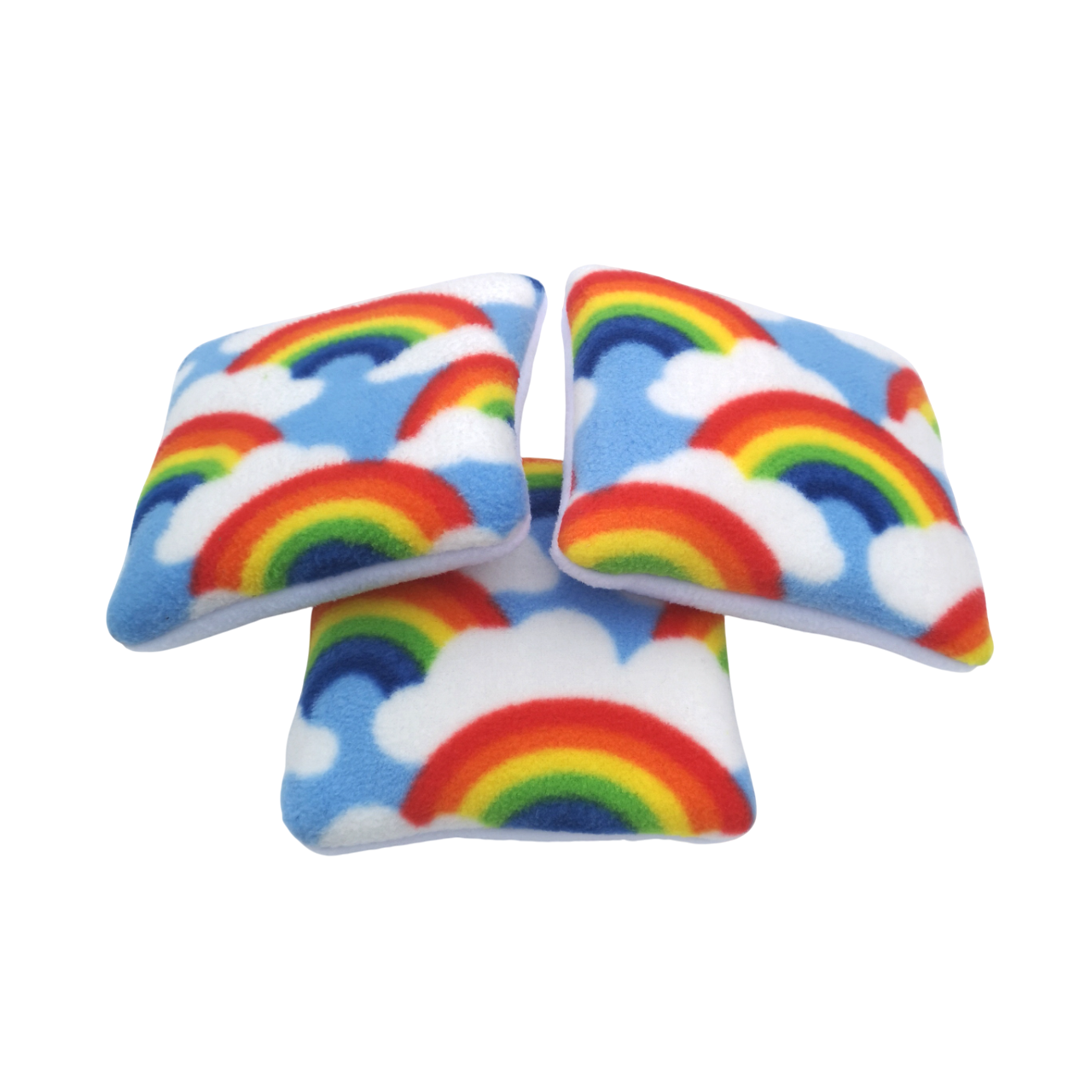 Set of 3 Fleece Pillows | Rainbows Print & White