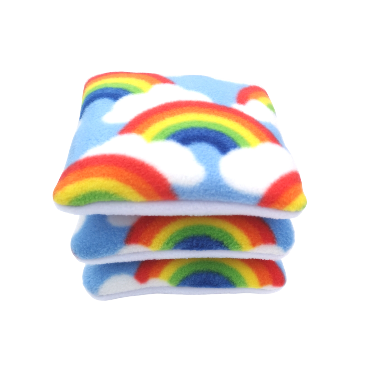 Set of 3 Fleece Pillows | Rainbows Print & White
