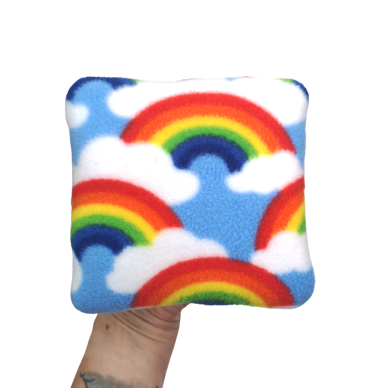 Set of 3 Fleece Pillows | Rainbows Print & White