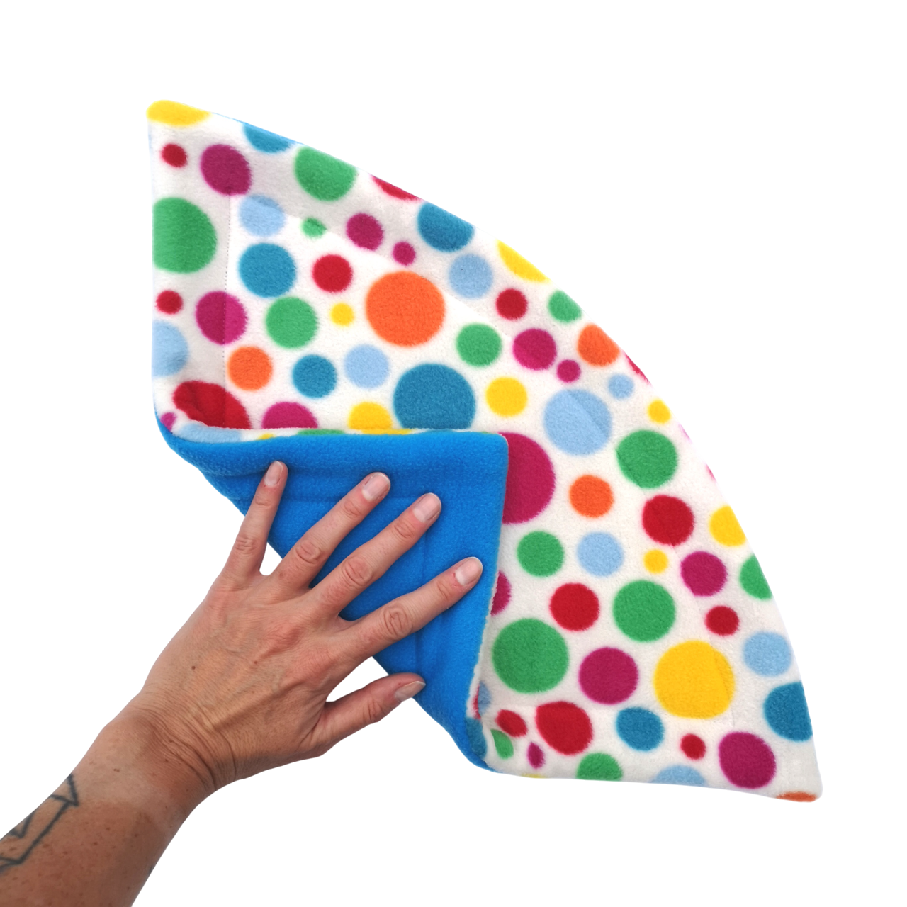 Fleece Corner Mat with Absorbent Core | White Multicoloured Spots Print & Turquoise