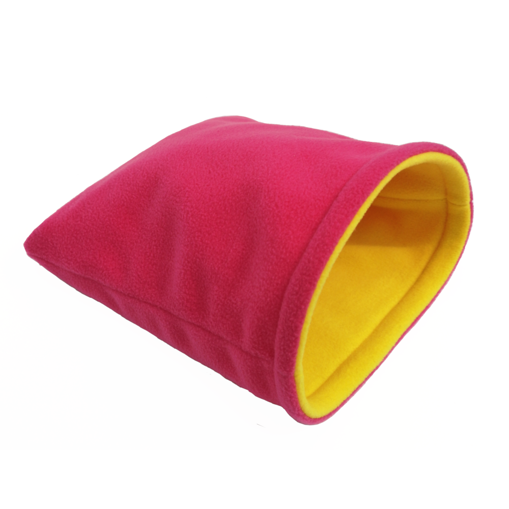 pink and yellow fleece sleeping bag for small pets