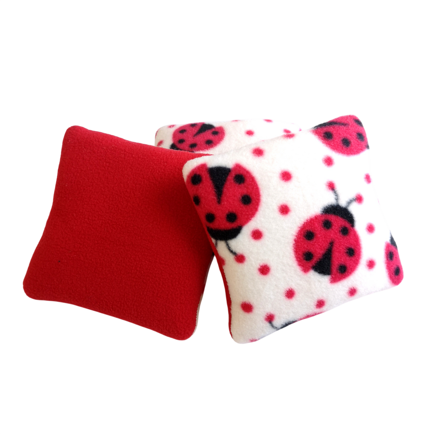 Fleece Pillows | White Ladybirds & Red