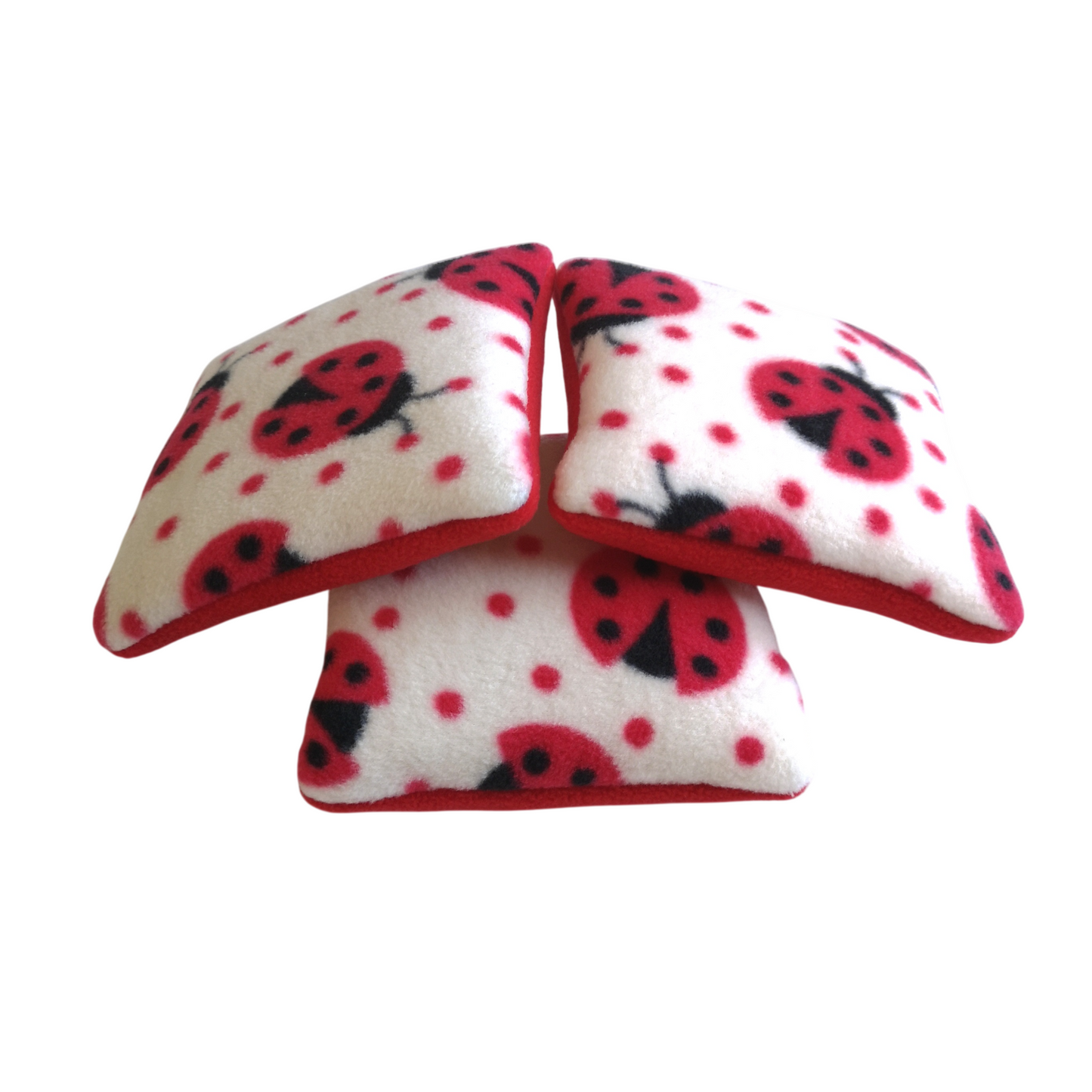 Fleece Pillows | White Ladybirds & Red