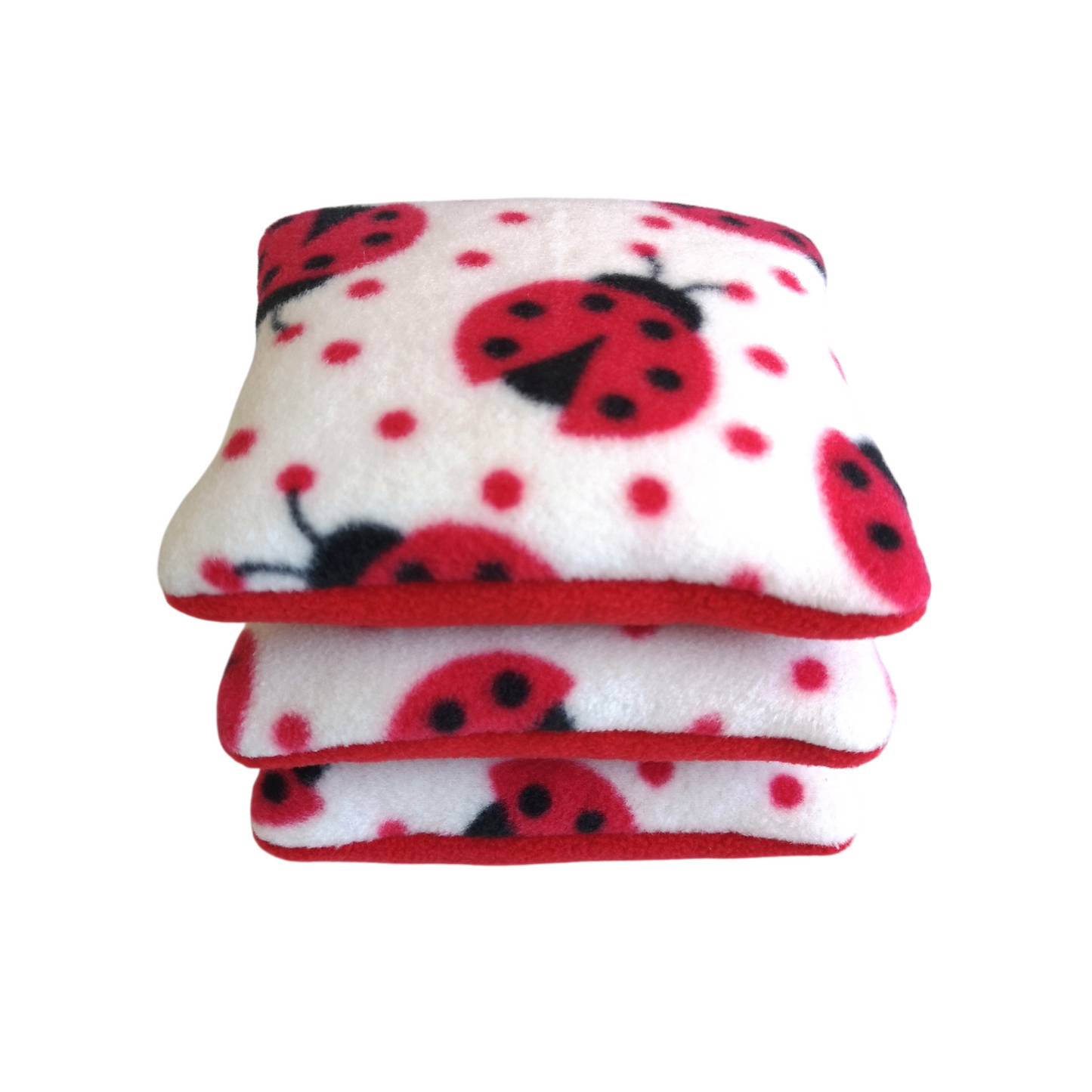 Fleece Pillows | White Ladybirds & Red