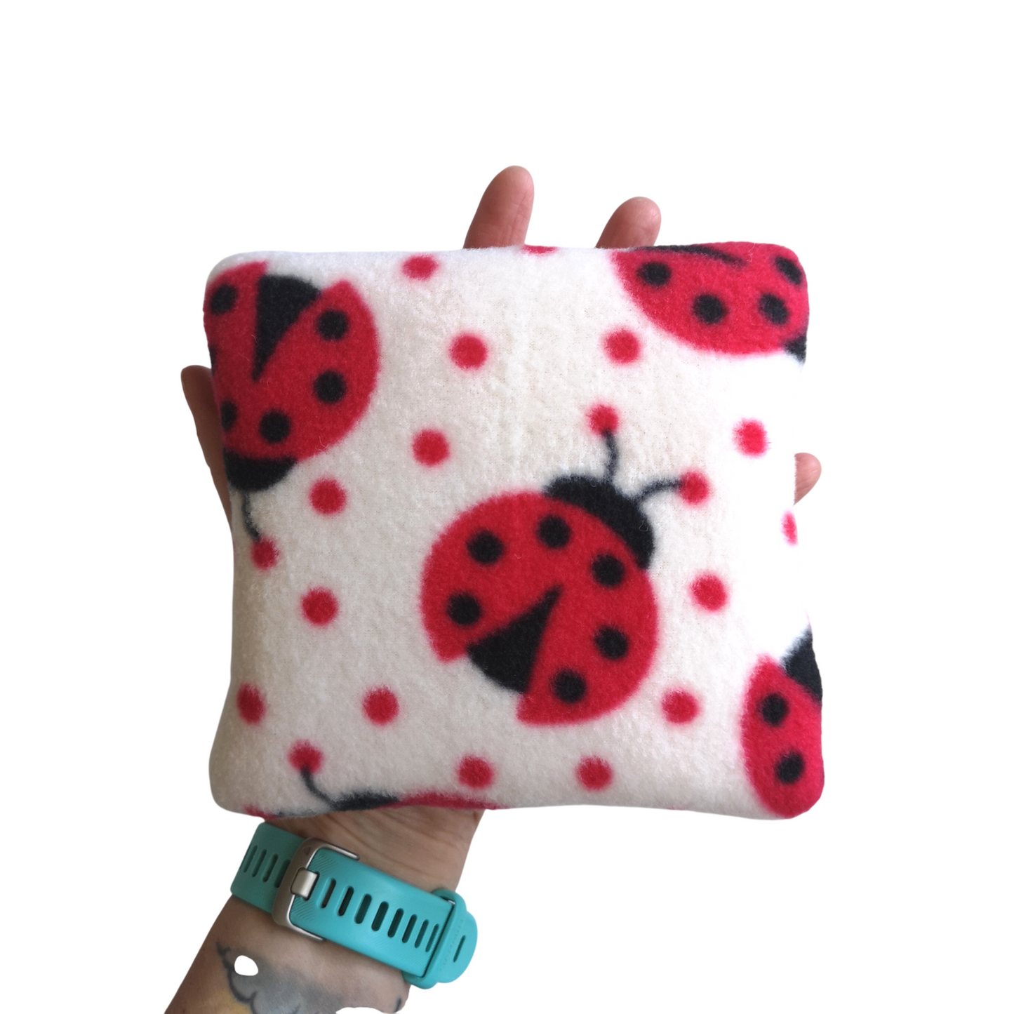 Fleece Pillows | White Ladybirds & Red