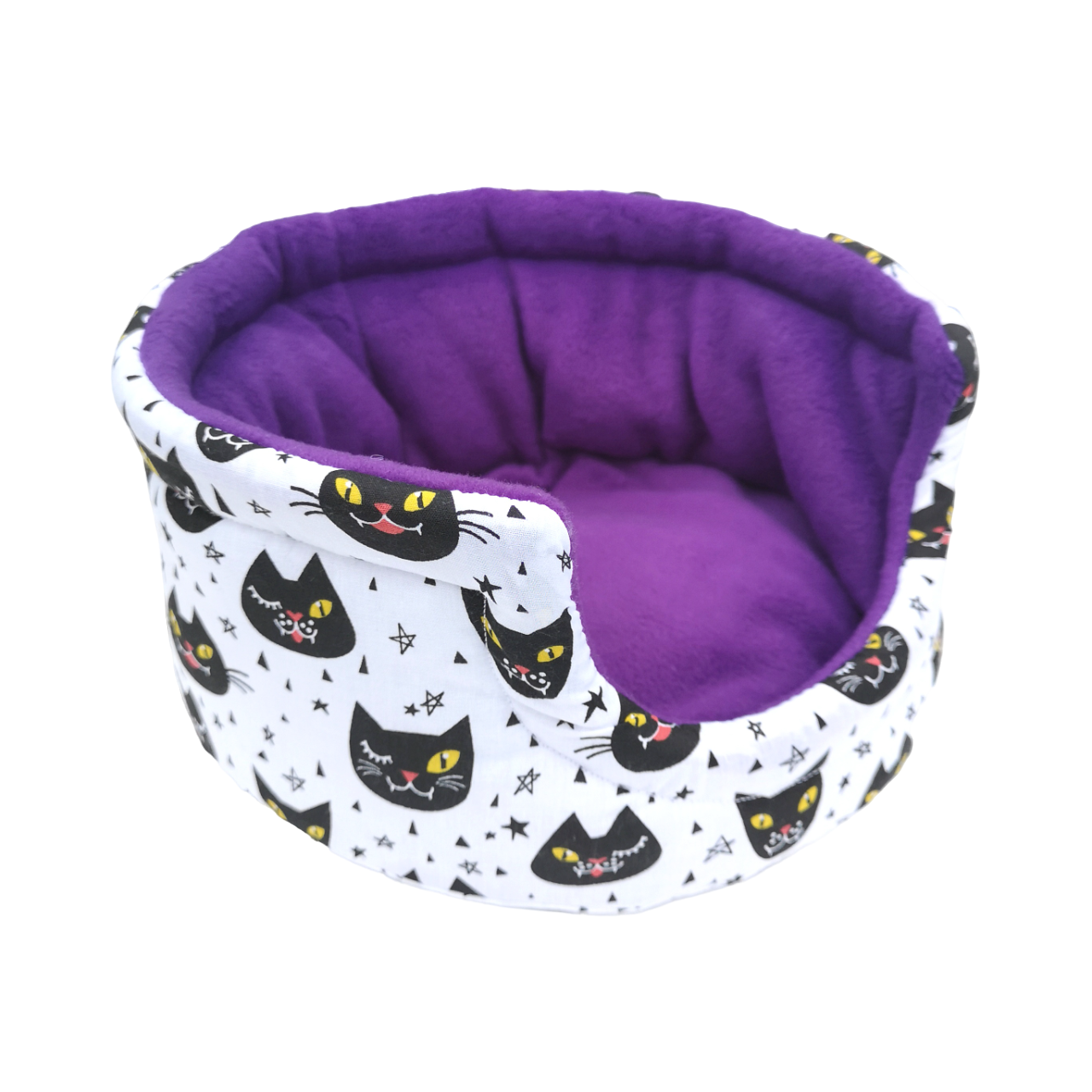 Fleece Cuddle Cup Bed | Black Cats Print