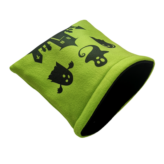 Fleece Sleeping Bag for Small Pets | Green Haunted Graveyard Print