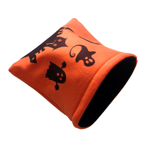 Fleece Sleeping Bag for Small Pets | Orange Haunted Graveyard Print