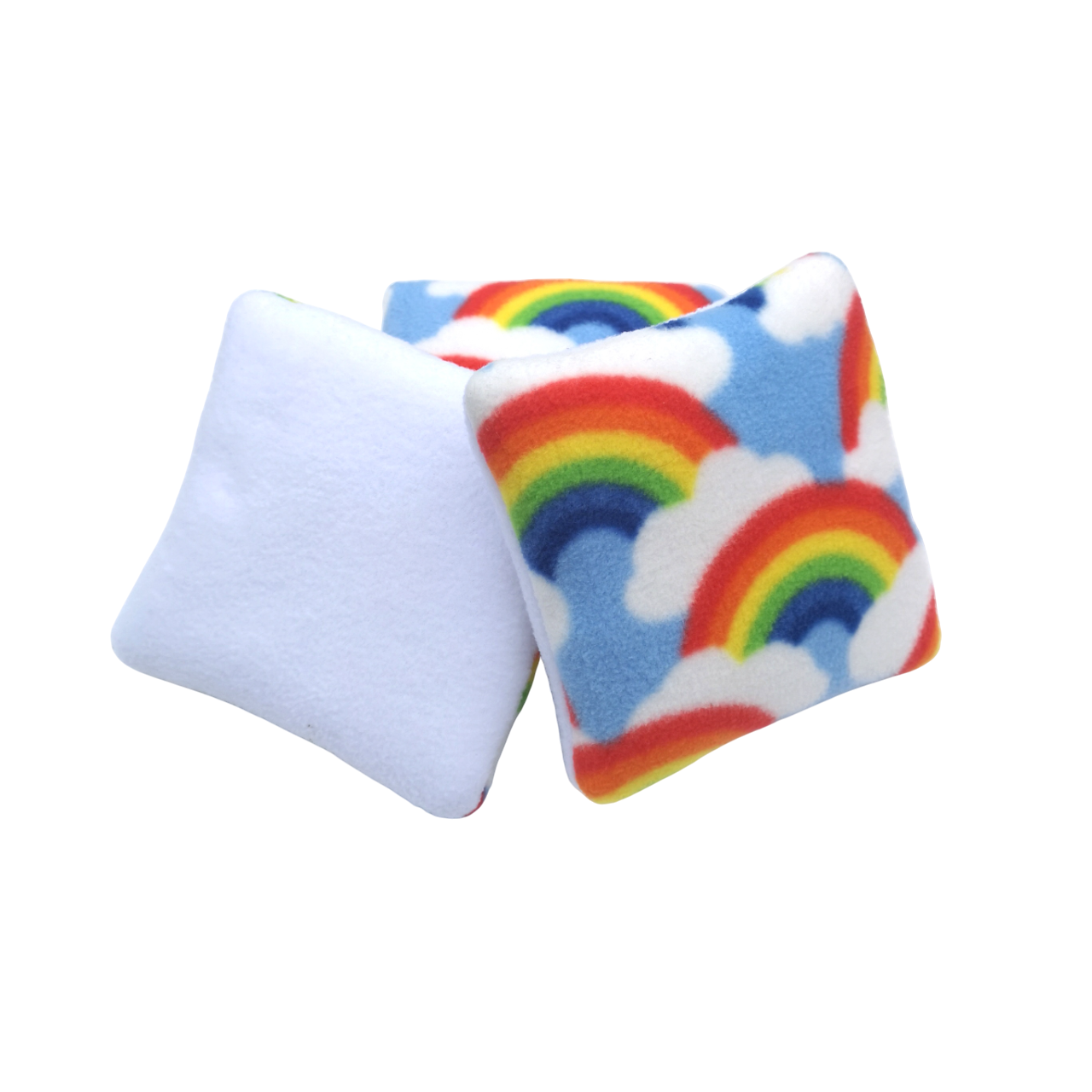 Set of 3 Fleece Pillows | Rainbows Print & White