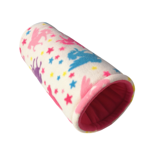 Fleece Tunnel for Small Pets | Unicorns Print | Choose Inner Colour